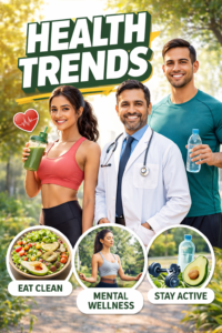 bestLatest Health Trends showing healthy lifestyle, fitness, nutrition and wellness habits