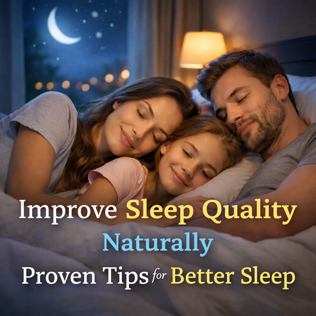 family sleeping peacefully at night for better sleep quality