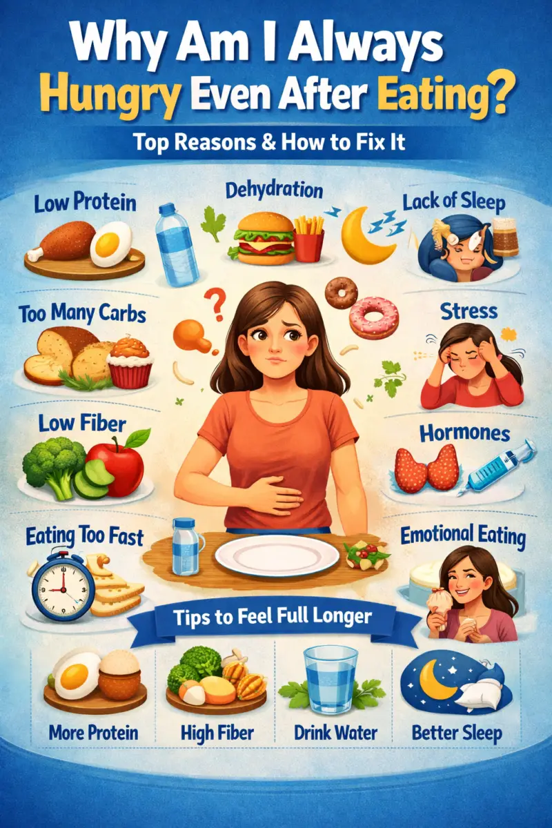 Why am I always hungry even after eating infographic showing causes of constant hunger